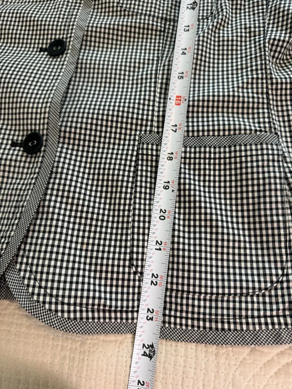 Talbots Boho Size 12 P Black & White Gingham Check Blazer Jacket Stretch Cotton